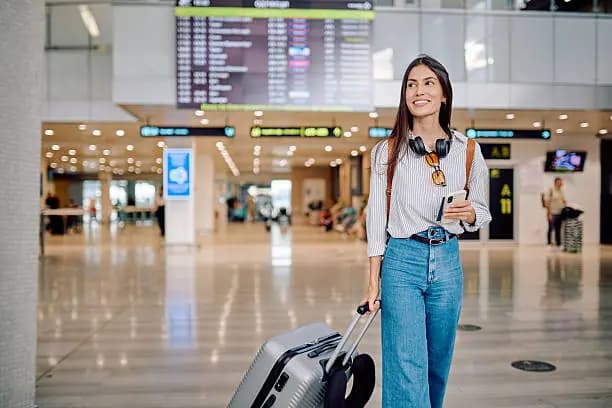 Viajero con equipaje en una terminal aérea
